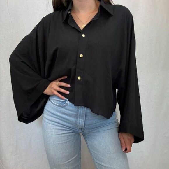NWT Tahari Black Collared Button Up Blouse Top - Picture 14 of 14